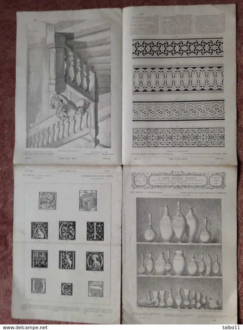 Lot de 7 numeros de " L'Art pour tous"  1872 à 1879  - Planches de 60/ 84 cm pliees en 4 - Encyclopedie de l'art indust.