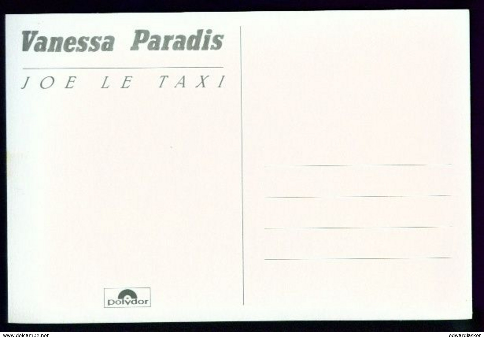 Carte Promotionnelle : Vanessa PARADIS - Joe Le Taxi - Polydor - Excellent état - Singers & Musicians