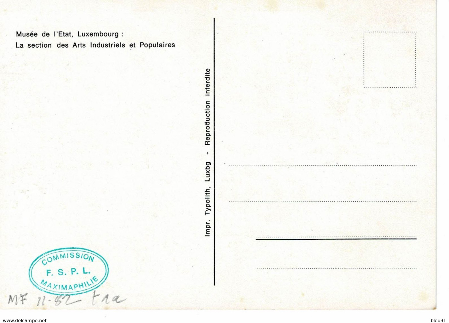 CARTE MAXIMUM  LUXEMBOURG MUSEE DE L'ETAT 1982 - Cartes Maximum