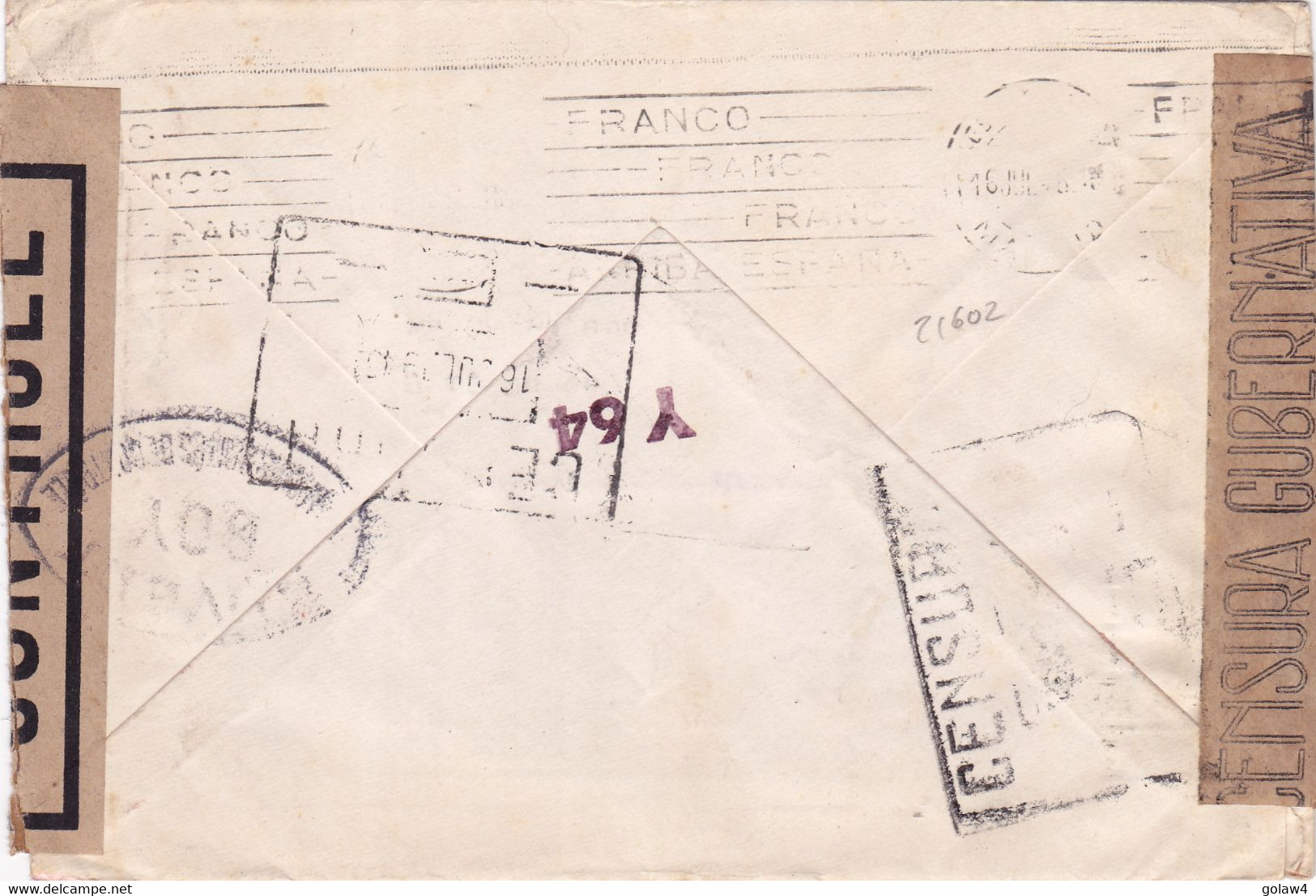 21602# Espagne LETTRE CENSURE FRANCAISE CONTRÔLE BOY CENSURA GUBERNATIVA MADRID 1945 - Marcas De Censura Nacional