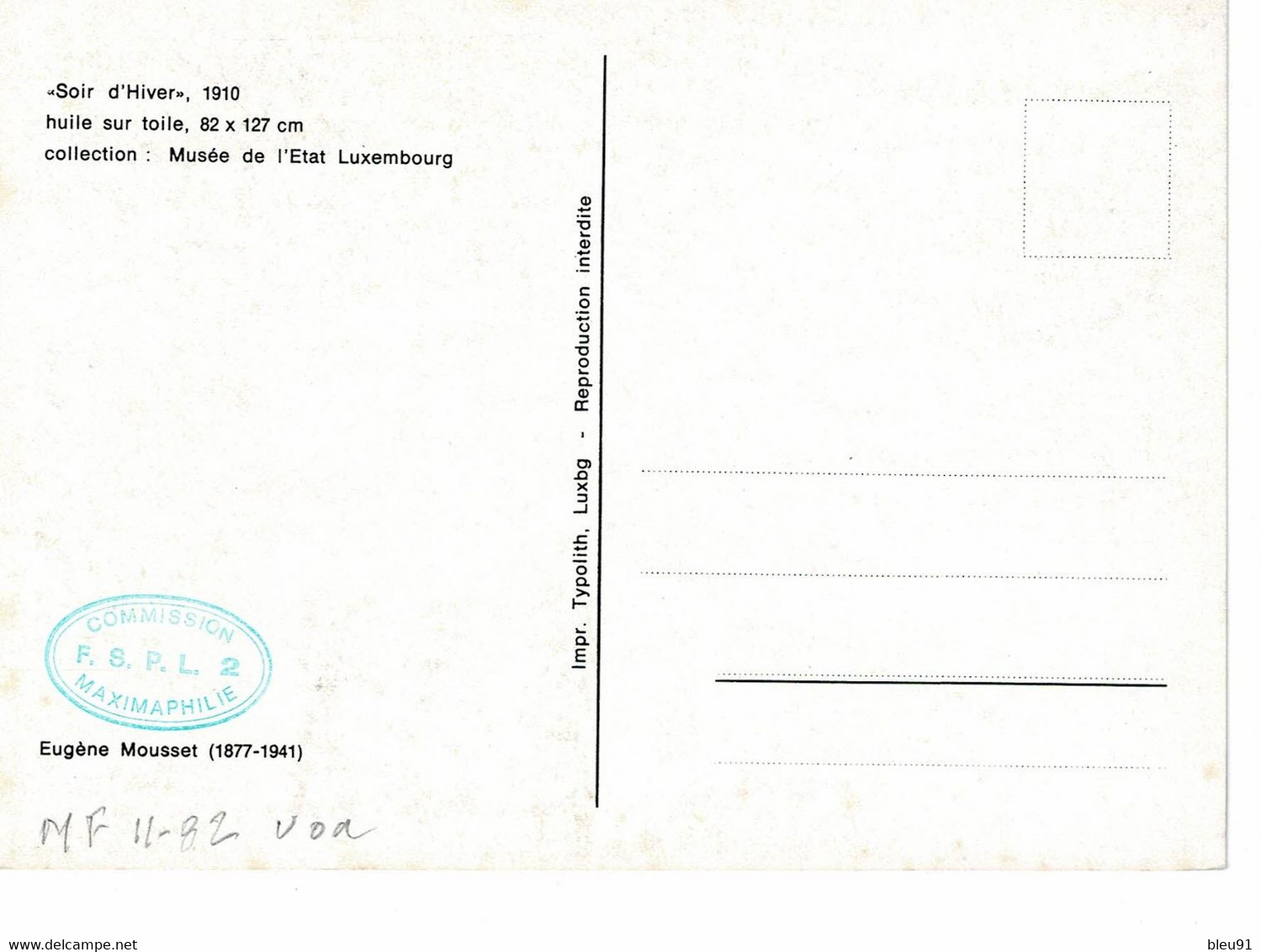 CARTE MAXIMUM  LUXEMBOURG CARITAS 1982 EUGENE MOUSSET - Cartoline Maximum