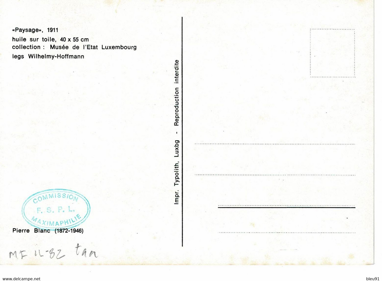 CARTE MAXIMUM  LUXEMBOURG CARITAS 1982 PIERRE BLANC - Maximum Cards