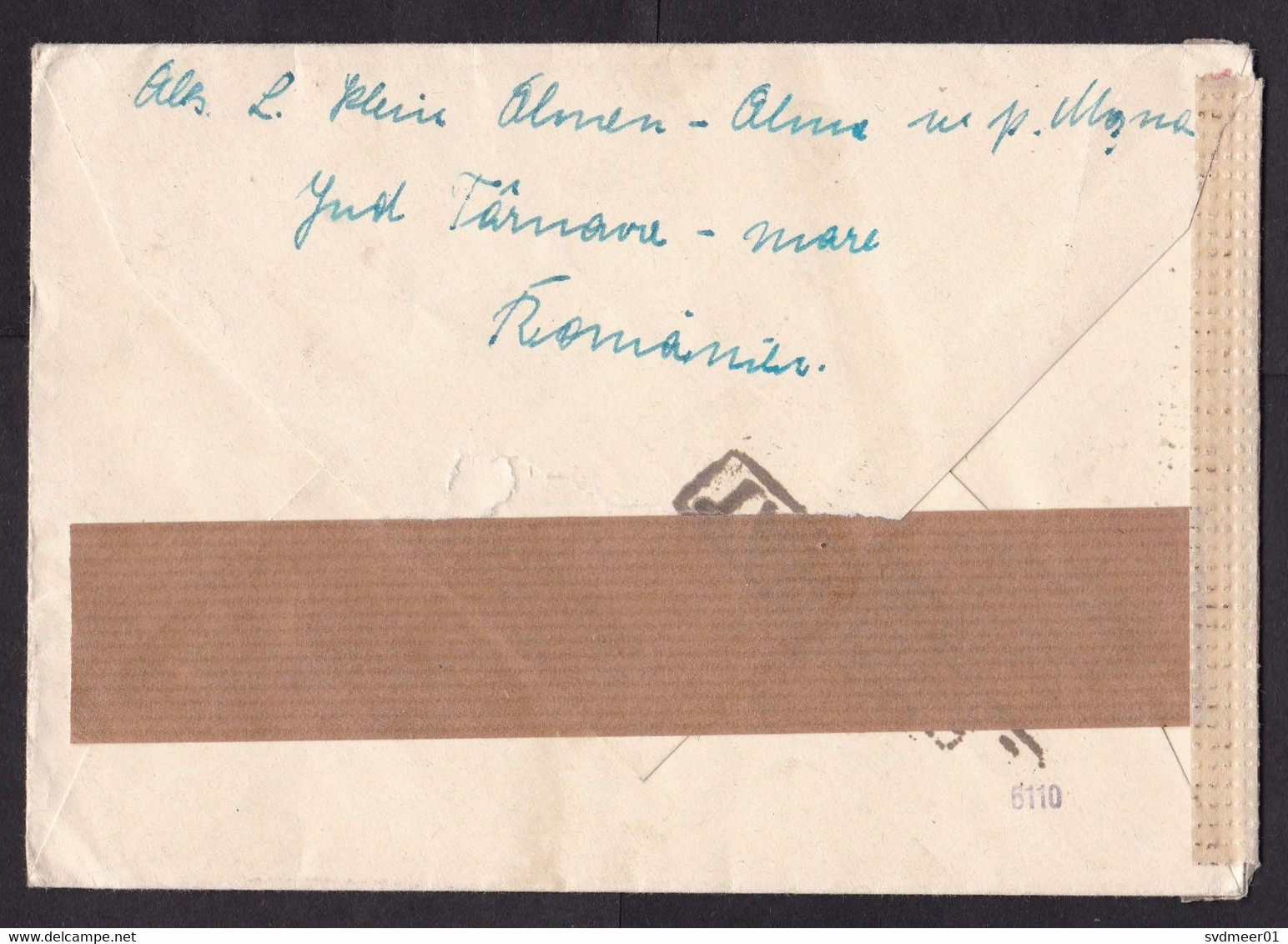 Romania: Cover To Germany, 1943, 2 Stamps, 2x Censored, Chemical Wipe Censor, Label, Rare Cancel, War (minor Damage) - Lettres 2ème Guerre Mondiale