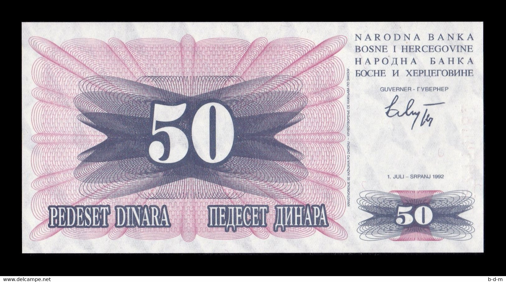 Bosnia Herzegovina 50 Dinara 1992 Pick 12 SC UNC - Bosnia And Herzegovina