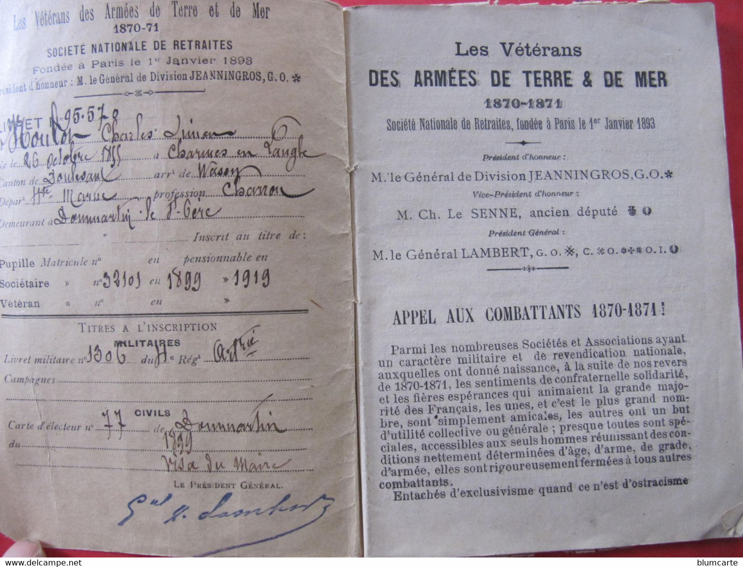 LES VETERANS DES ARMEES DE TERRE & DE MER 1870-1871 - SOCIETE NATIONALE DE RETRAITES - Historical Documents