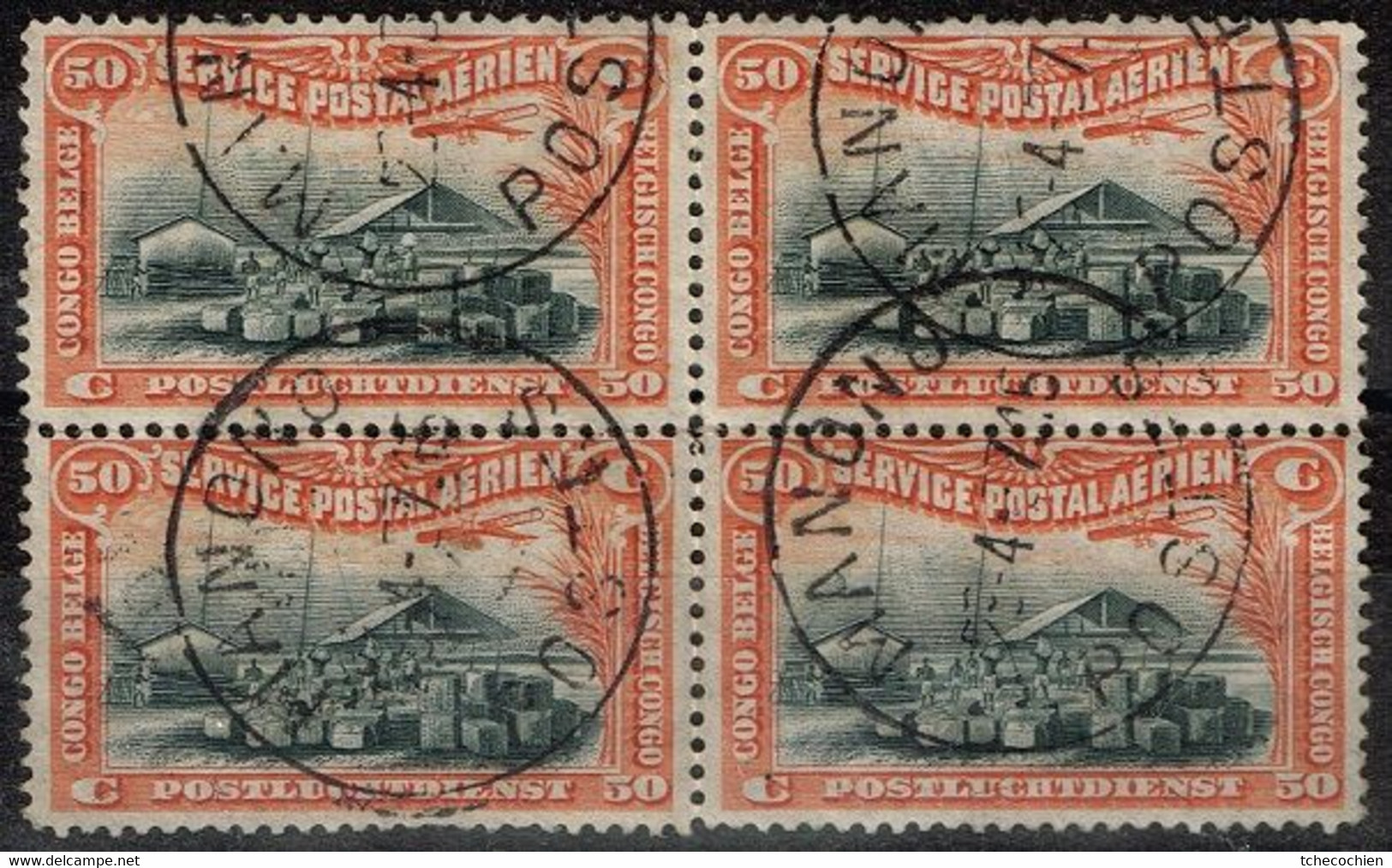 Congo Belge - 1921 - Y&T - P.A. Bloc De 4 Oblitéré Manono - Used Stamps