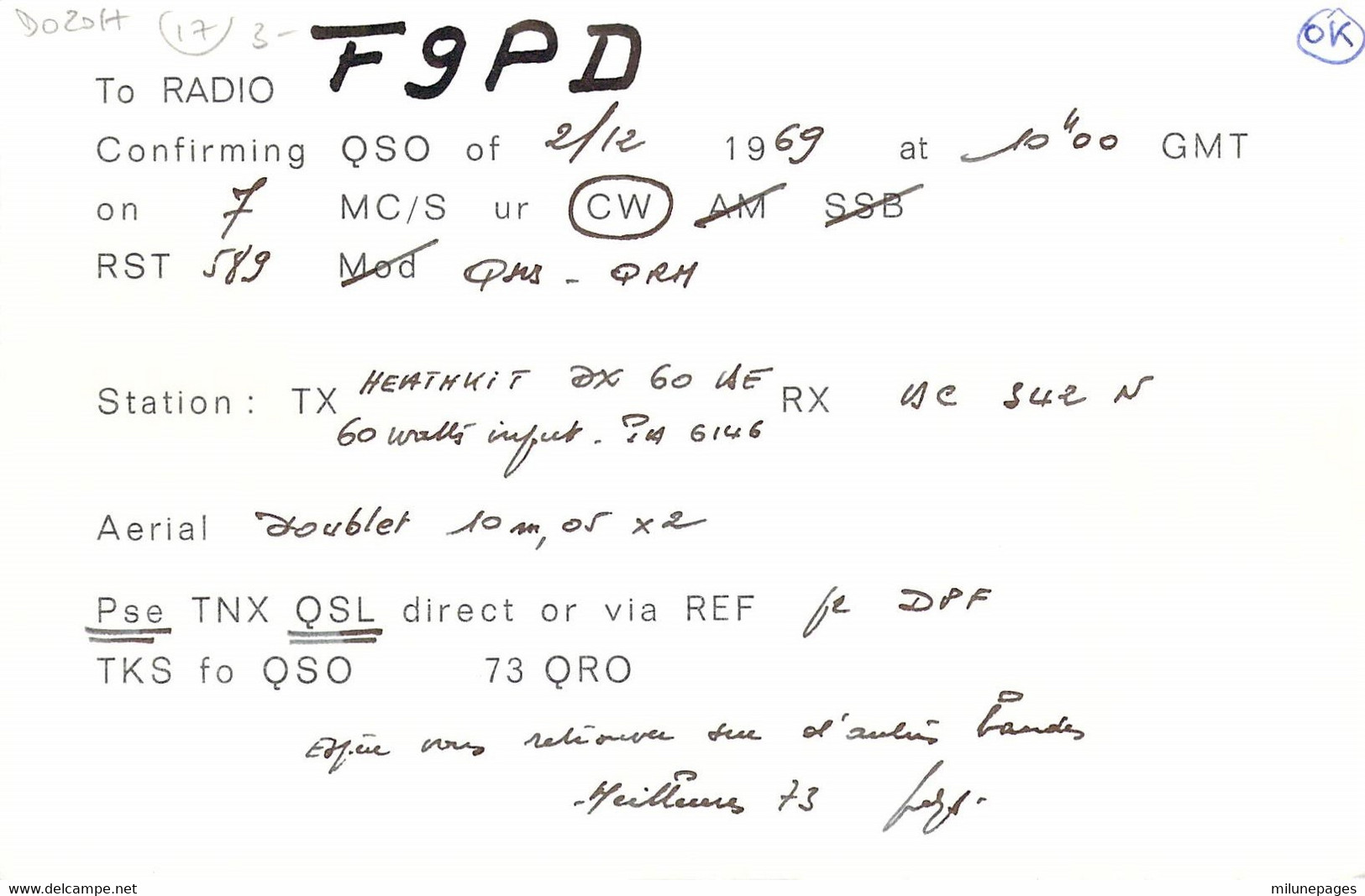 Carte QSL Radio Amateur France F6AFV Loys Perez à MONTENDRE Les Pins - Radio Amateur