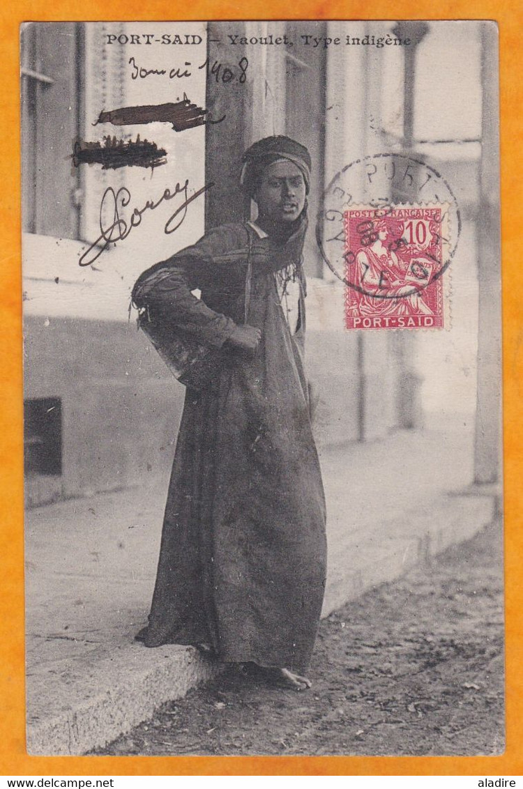 1908 - BFE - 10 C Mouchon Sur Carte Postale De Port Said Vers Paris - Vue : Jeune égyptien - Storia Postale