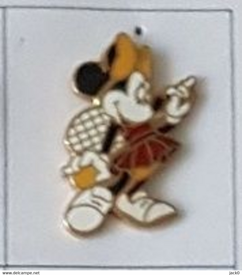 Pin's  BD , Cinéma, DISNEY, Personnage  Féminin  MINNIE  Avec  Une  Raquette  Verso  DISNEY - Disney