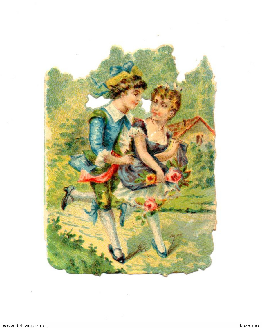 ANCIEN AUTHENTIQUE CHROMO DÉCOUPI - COUPLE QUI S'ENFUIT COUR - 10 X 7 Cm - NEUF - Kinderen