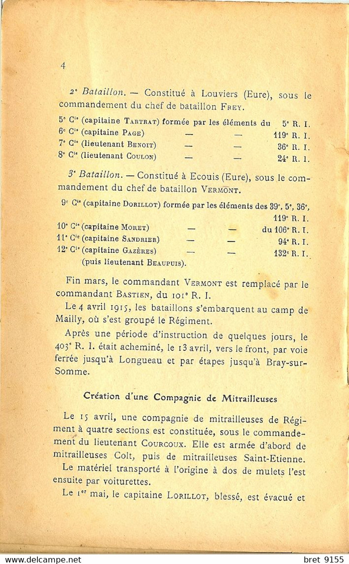 1914 -1918 HISTORIQUE DU 403 REGIMENT D INFANTERIE FORME AUX ANDELYS 32 PAGES ANNOTE PAR UN SOLDAT QUI ETAIT PRESENT - 1914-18