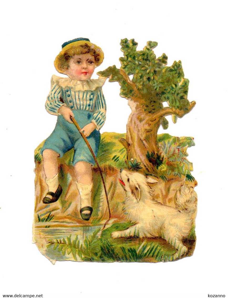 ANCIEN AUTHENTIQUE CHROMO DÉCOUPI - ENFANT JOUANT AVEC UN CHIEN - 10 X 7 Cm - NEUF - Kinder