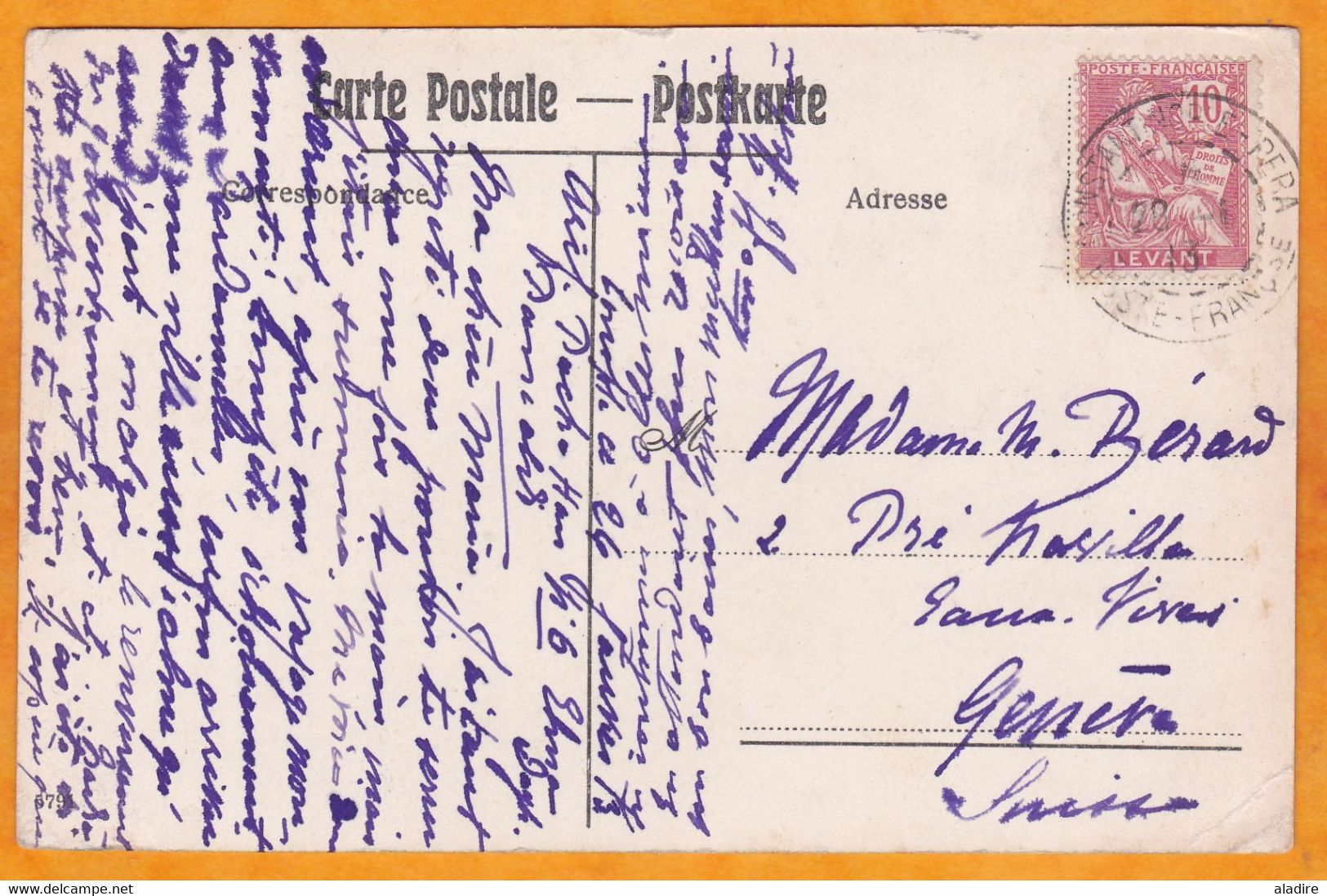 1913 - BFE - 10 C Mouchon Sur Carte Postale De Constantinople Pera Vers Genève, Suisse - Sur La Corne D'Or - Cartas & Documentos