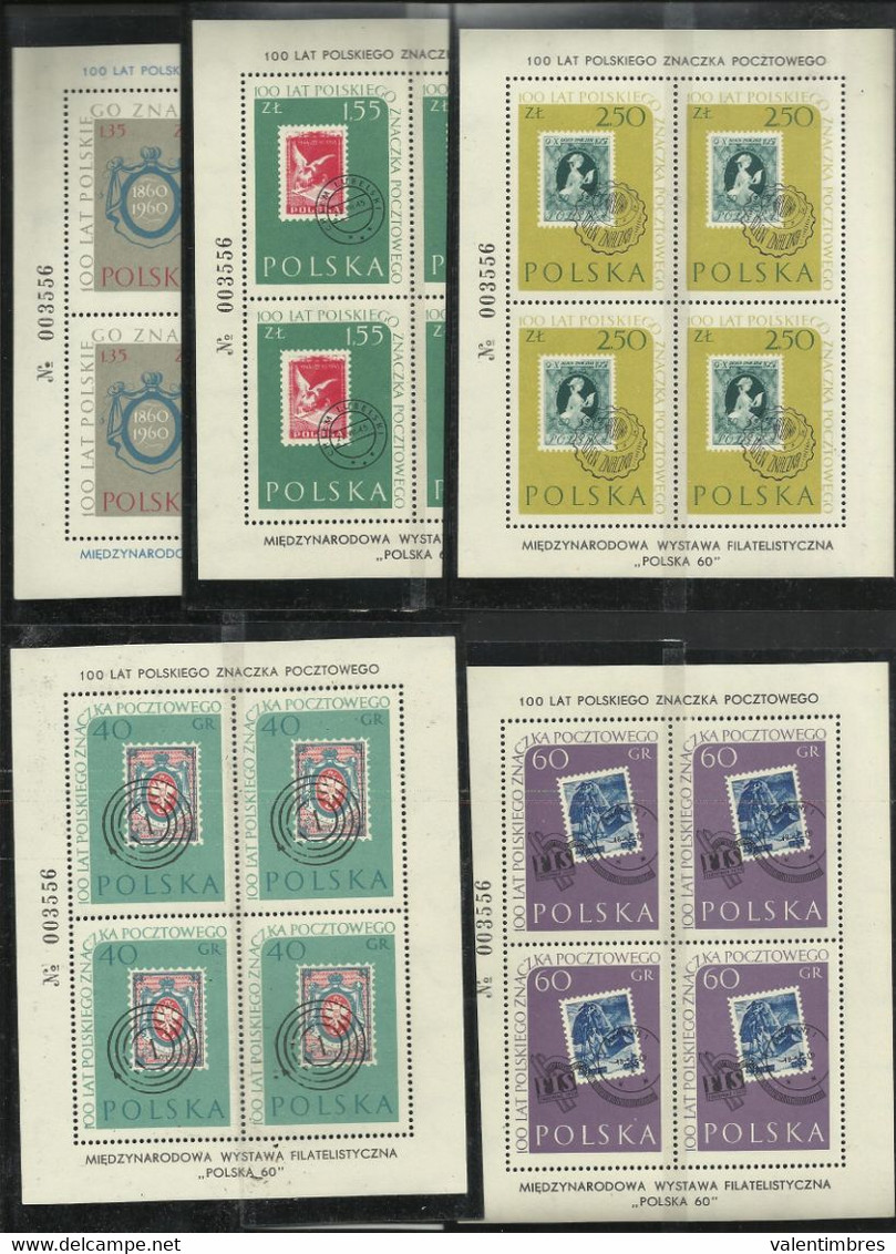 Pologne YT 1026/30  En  5 Feuillets ** Poland Polen Polonia  Polska Centenaire 1er Timbre  Timbre Sur Timbre - Hojas Completas