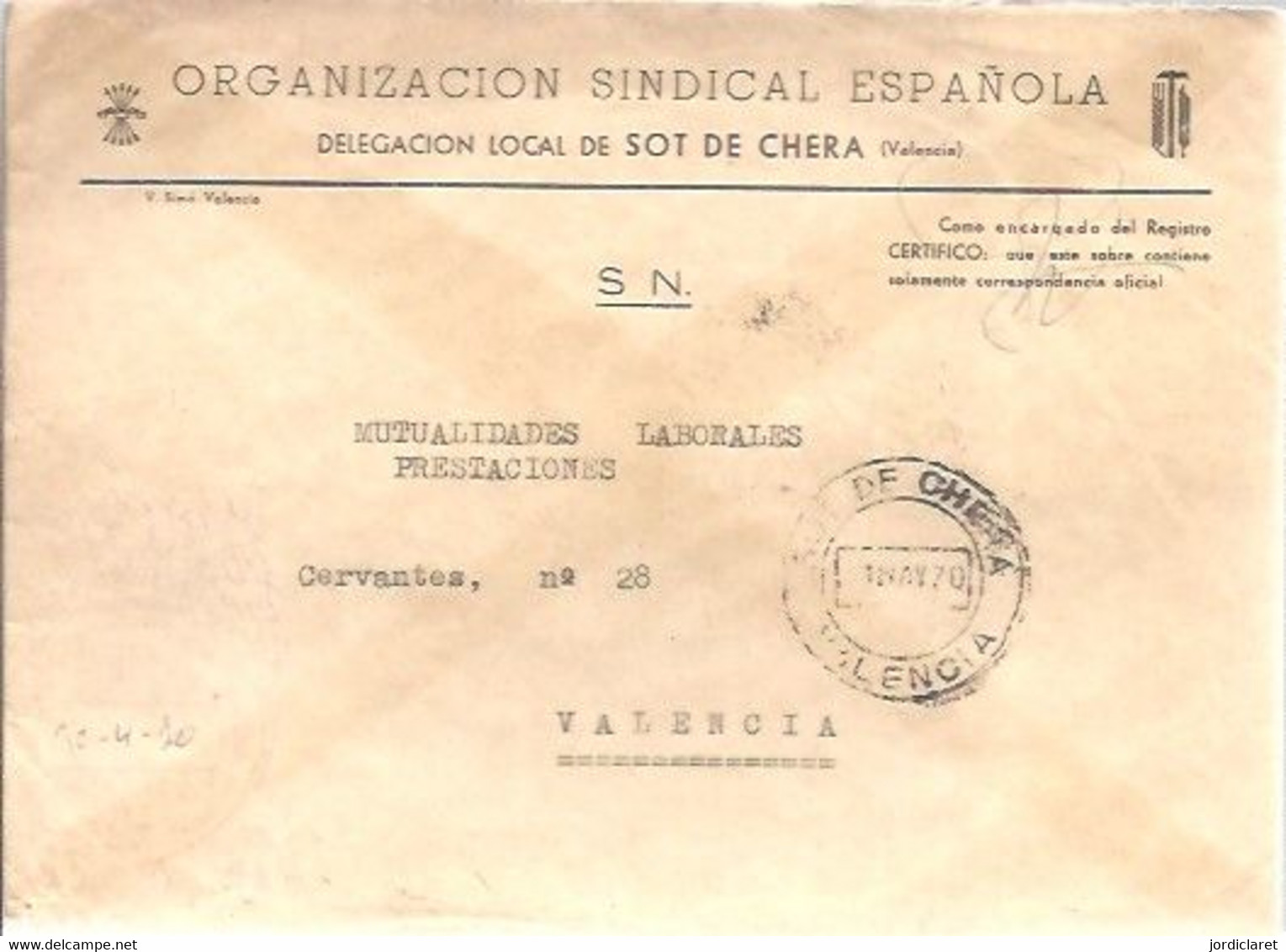 CARTA 1970 SOT DE CHERA - Franchise Postale