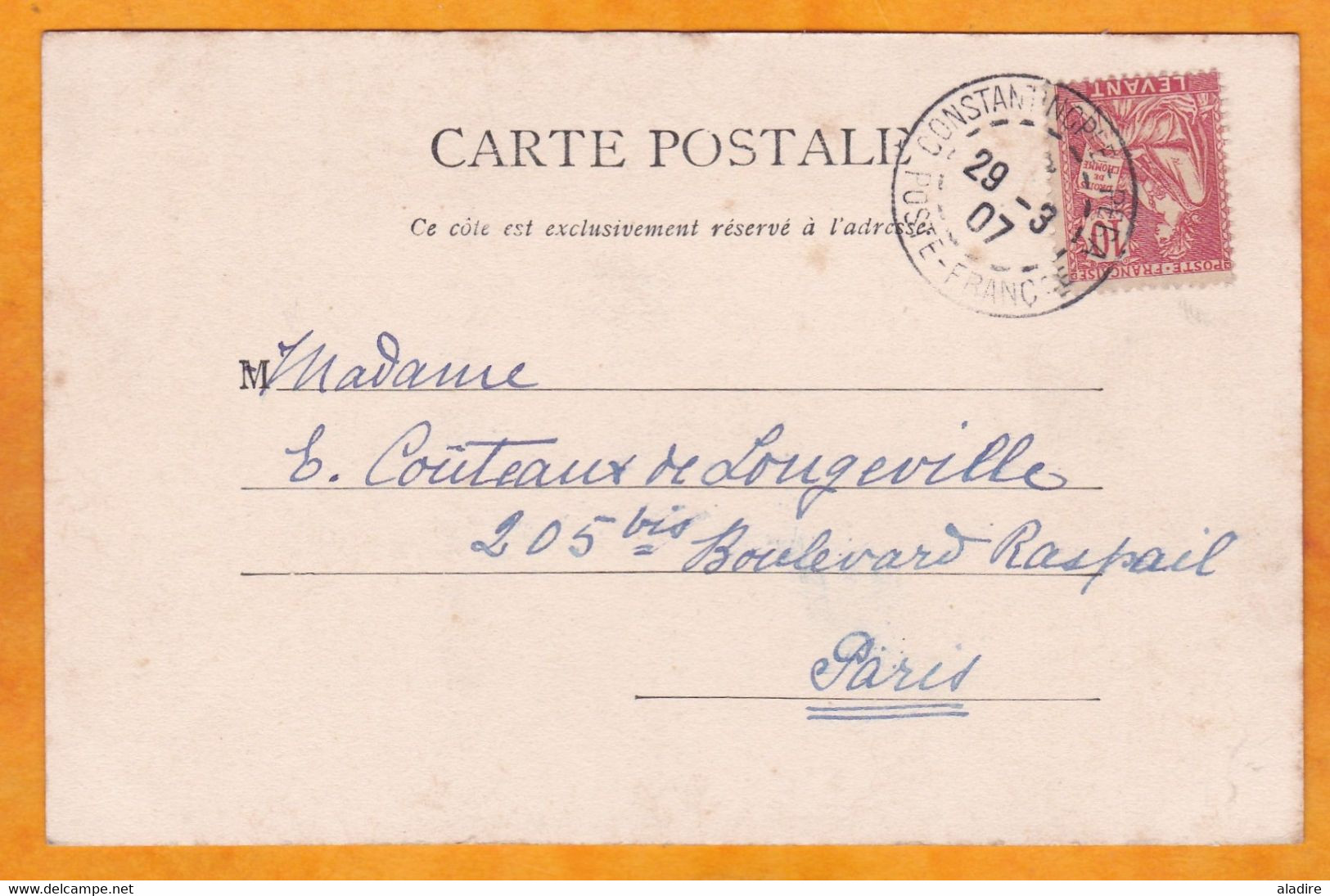 1907 - BFE - 10 C Mouchon Sur CP De Constantinople Pera Vers Paris - Les Murs Byzantins - Lettres & Documents