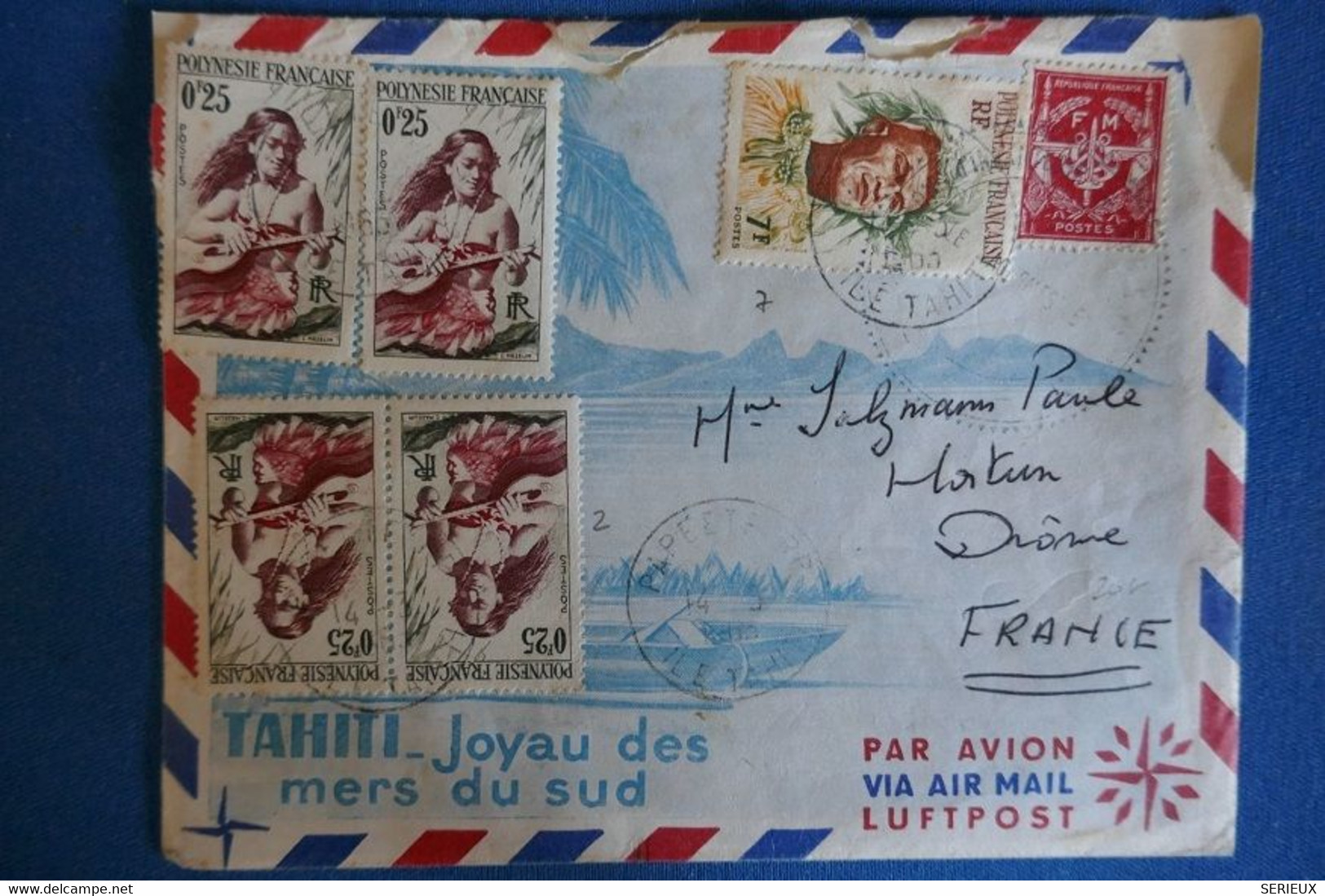 C POLYNESIE FRANCAISE LETTRE RARE 1963 TAHITI PAPEETE POUR LA DROME + AFFRANCH PLAISANT PAIRE DU N° 2 + GRAND CACHET - Tahiti