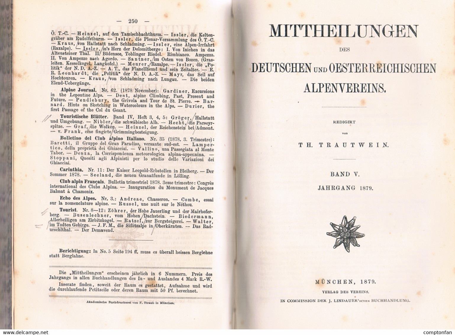 b100 757 Mitteilungen Mittheilungen Alpenverein 1878 und 1879 Rarität !!!