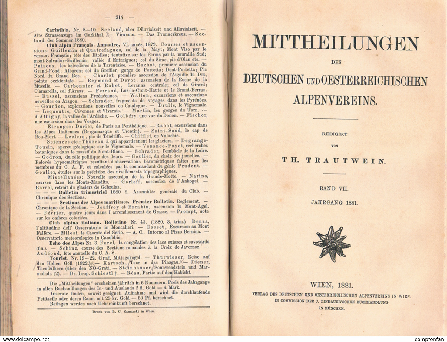 b100 756 Mitteilungen Mittheilungen Alpenverein 1880 und 1881 Rarität !!!