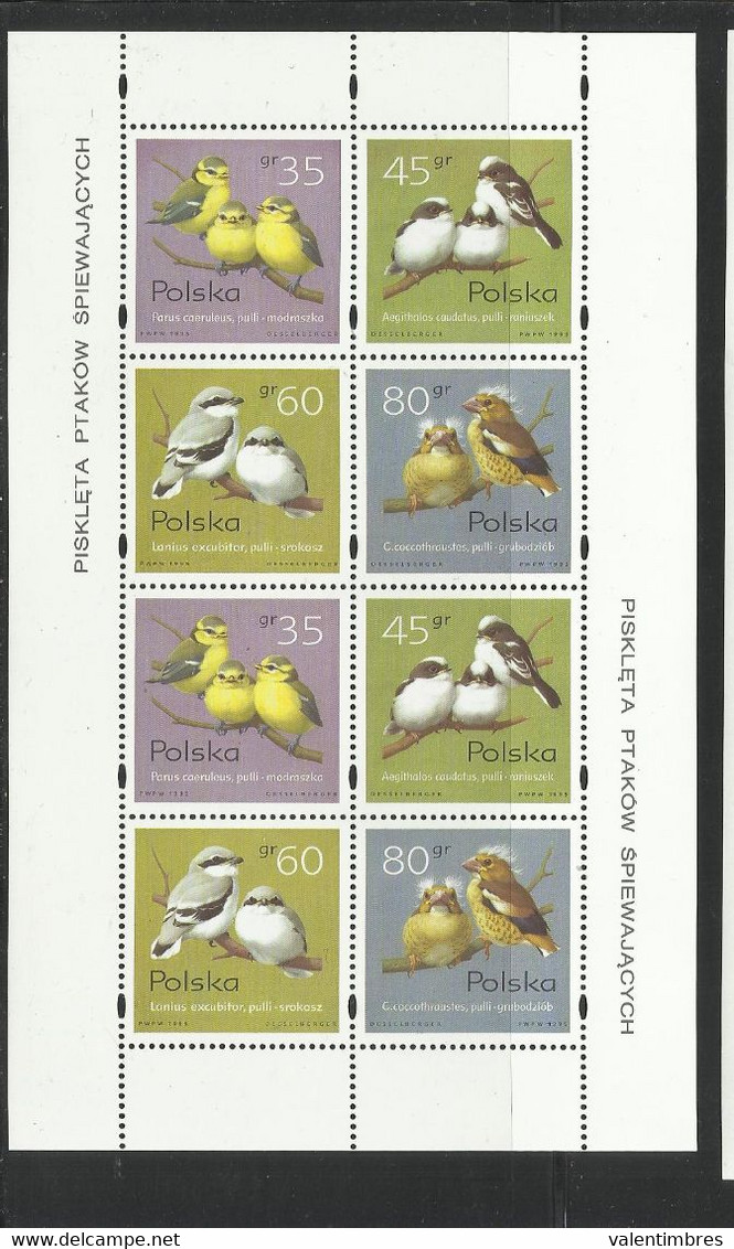 Pologne YT 3355/58 En Feuillet ** Poland Polen Polonia Polska Oiseaux Birds Aves Vogel - Feuilles Complètes