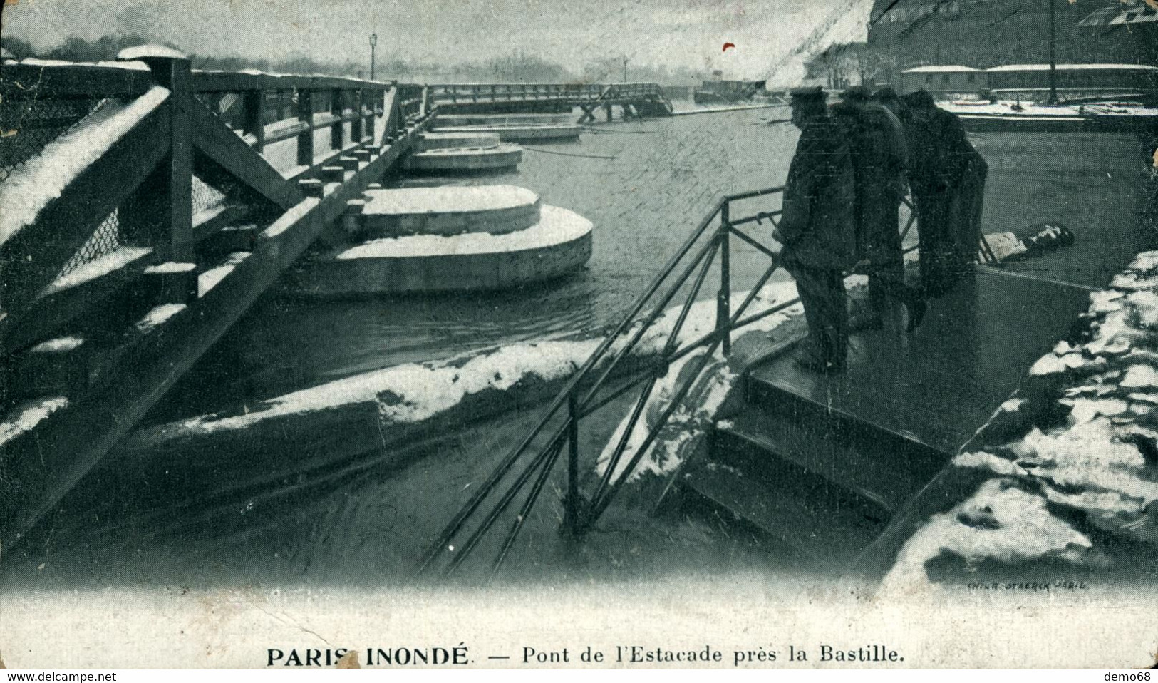 Paris Bastille  Paris Inondé Pont De L'Estacade Pub Au Verso Pharmacie Lait D'Appenzell   CPA 75 11ème Arrondissement - Inondations De 1910