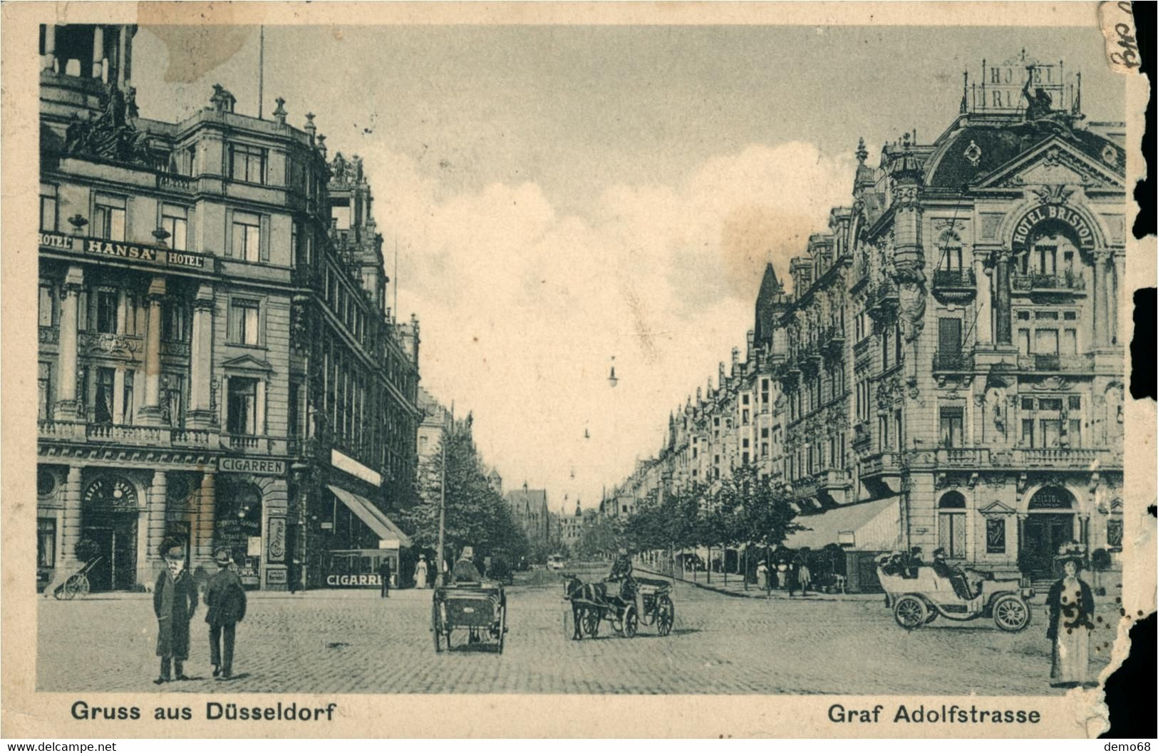 Duesseldorf Düsseldorf Gruss Aus ...Allemagne Deutschland Graf Adolfstrasse Carte Rognée Côté Droit Voiture Animée 1913 - Duesseldorf