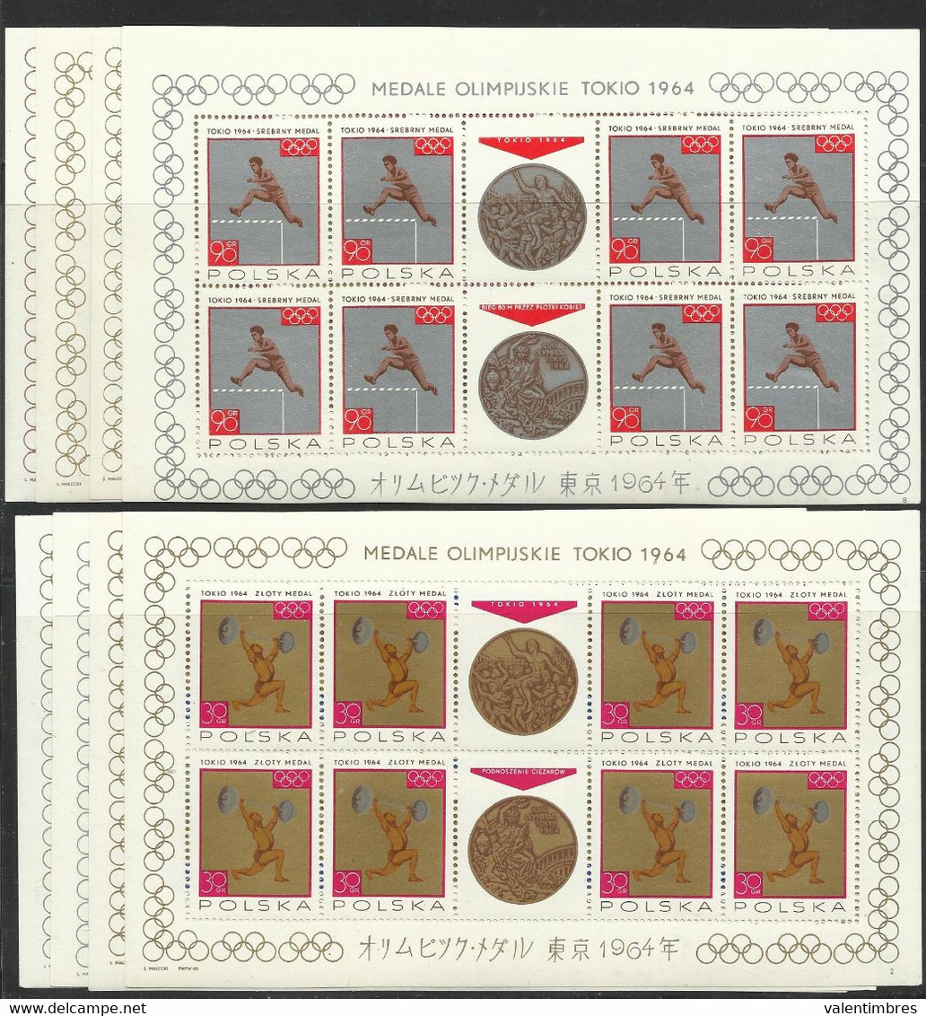 Pologne YT 1472/79 En Feuillets ** Poland Polen Polonia Polska Médailles Olympiques Tokyo 1964 - Feuilles Complètes