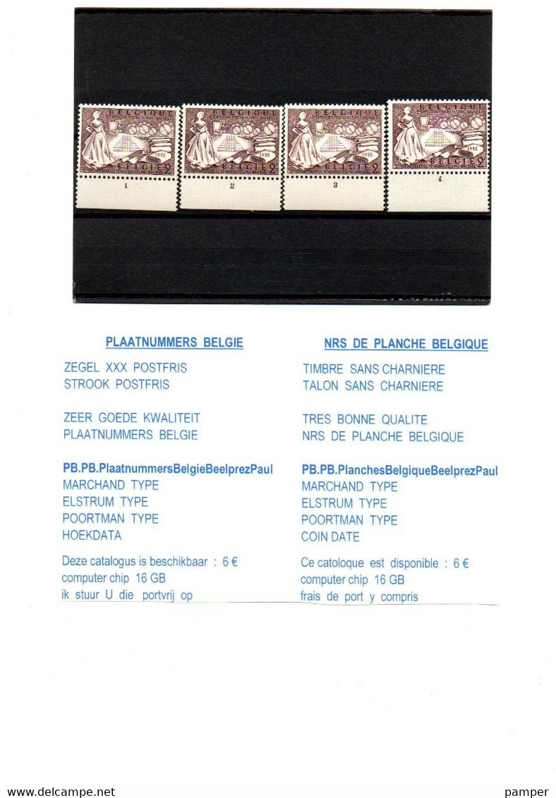 968 Xxx - NR DE PLANCHE - PLAATNUMMERS  - COMPLET - PARFAIT - POSTFRIS - NEUF SANS CHARNIERE - ....-1960