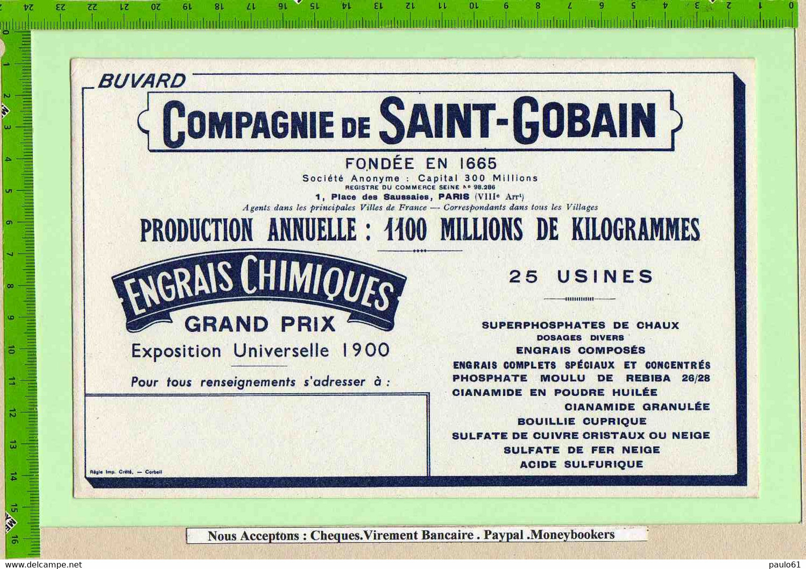 BUVARD  :Compagnie  SAINT GOBAIN Engrais Chimique  25 Usines - Agriculture