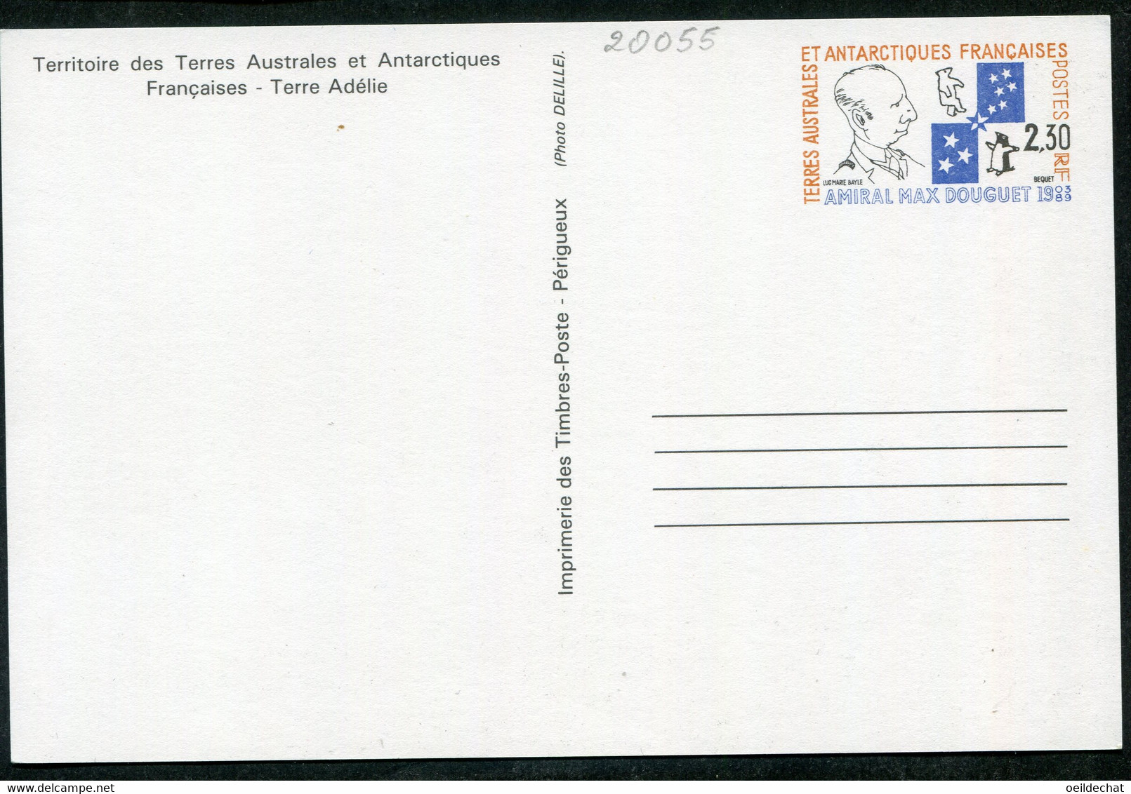 20055 T.A.A.F 1-CP** 2F30 Hommage à L'Amiral Max Douguet  1991  TB - Postal Stationery