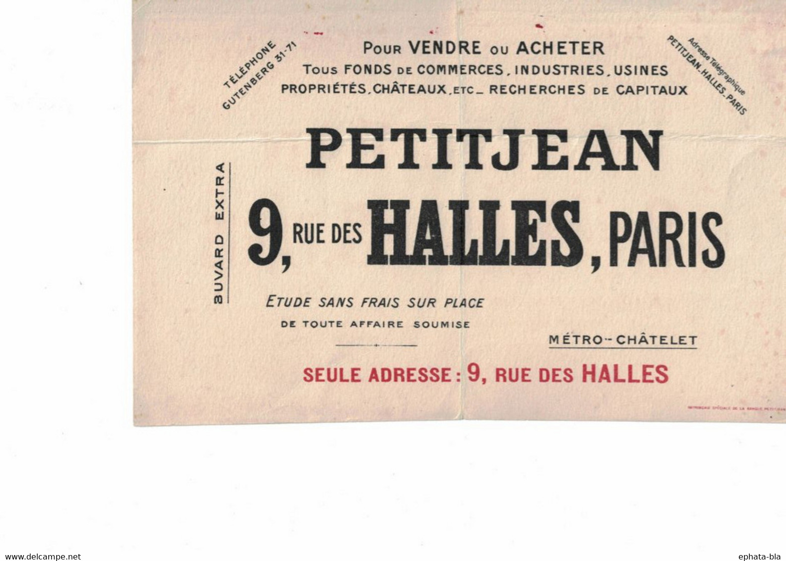 Paris, Banque PetitJean, Lot De 2 Buvards Rue Des Halles Et Rue Montmartre - Bank & Versicherung