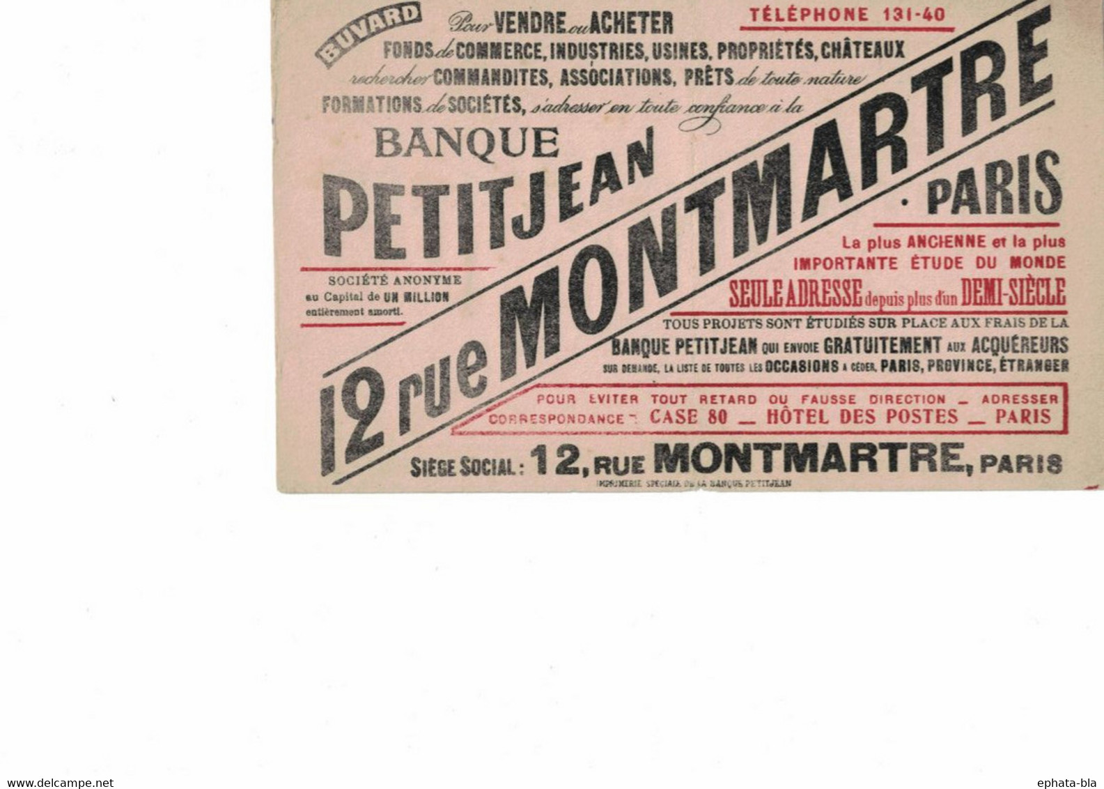 Paris, Banque PetitJean, Lot De 2 Buvards Rue Des Halles Et Rue Montmartre - Bank & Insurance