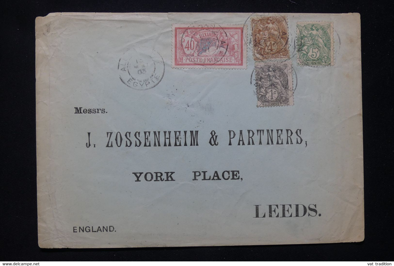 ALEXANDRIE - Enveloppe Commerciale Pour Leeds ( Royaume Uni ) En 1903, Affranchissement Blancs / Merson - L 77048 - Storia Postale