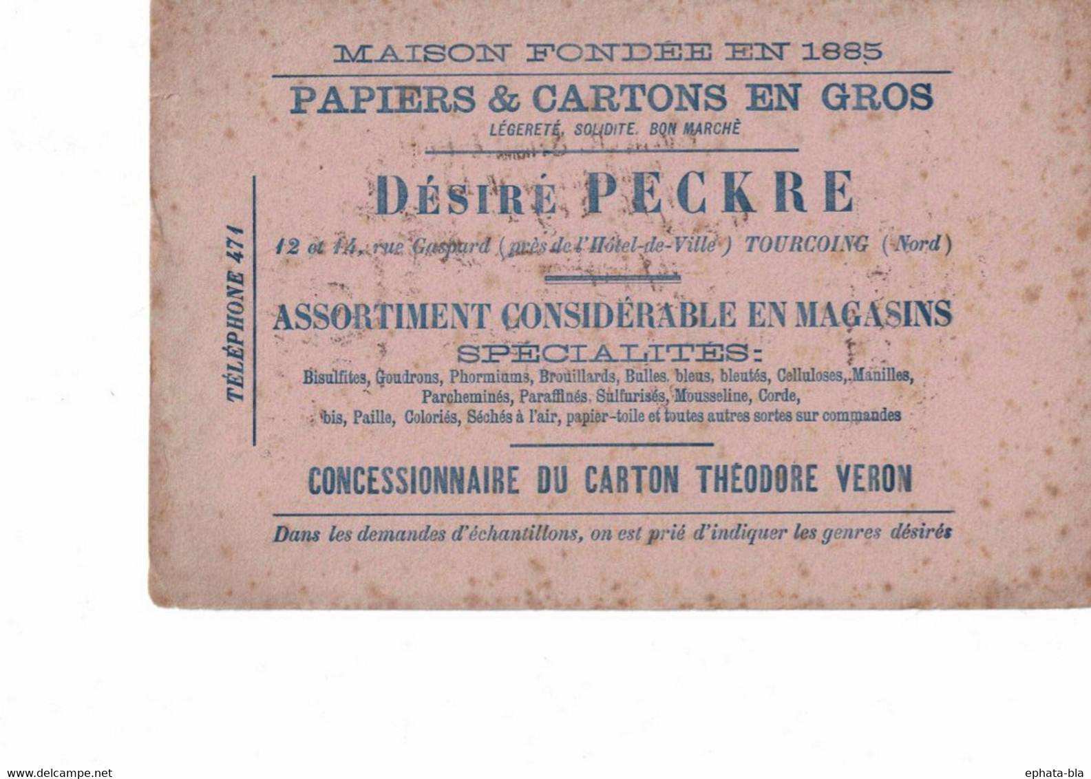 Tourcoing, Lot De 2 Buvard De La Papeterie Désiré Peckre, 12 Et 14 Rue Gaspard. Concessionnaire Théodore Veron - Papeterie