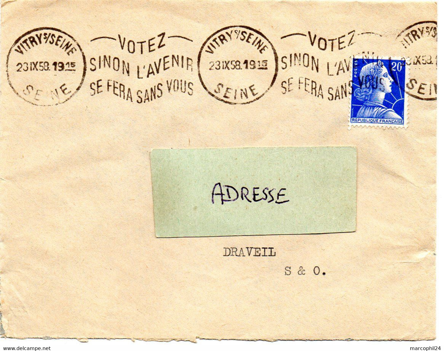 SEINE - Dépt N° 75 = VITRY S/ SEINE 1958 =  FLAMME KRAG  ' VOTEZ / SINON L' AVENIR / SE FERA SANS VOUS ' - Mechanical Postmarks (Advertisement)