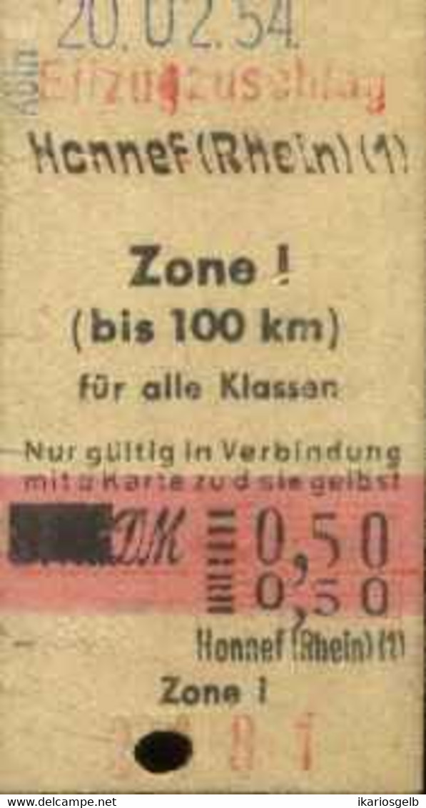 Deutschland 1954 Honnef Rhein Edmondson Eilzugzuschlag- Fahrkarte Boleto Biglietto Ticket Billet - Europe