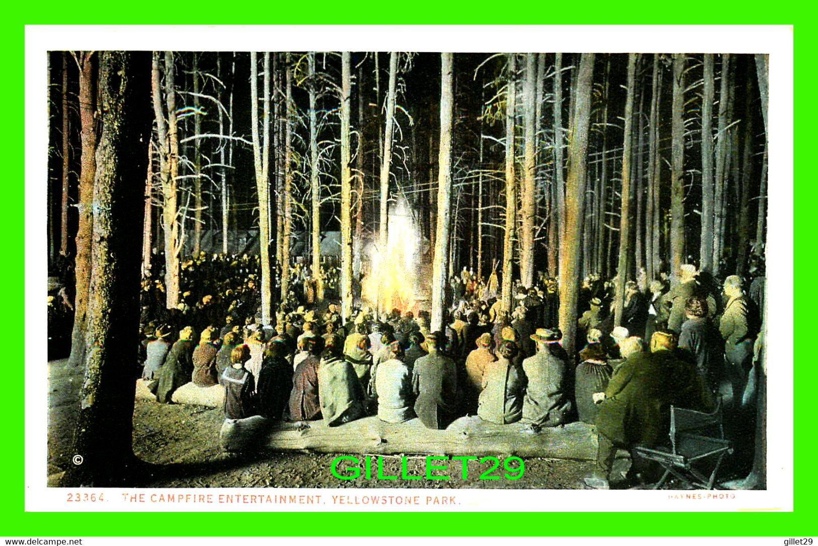 YELLOWSTONE, WY - THE CAMPFIRE ENTERTAINMENT - ANIMATED WITH PEOPLES - PUB. BY J. E. HAYNES - - Yellowstone