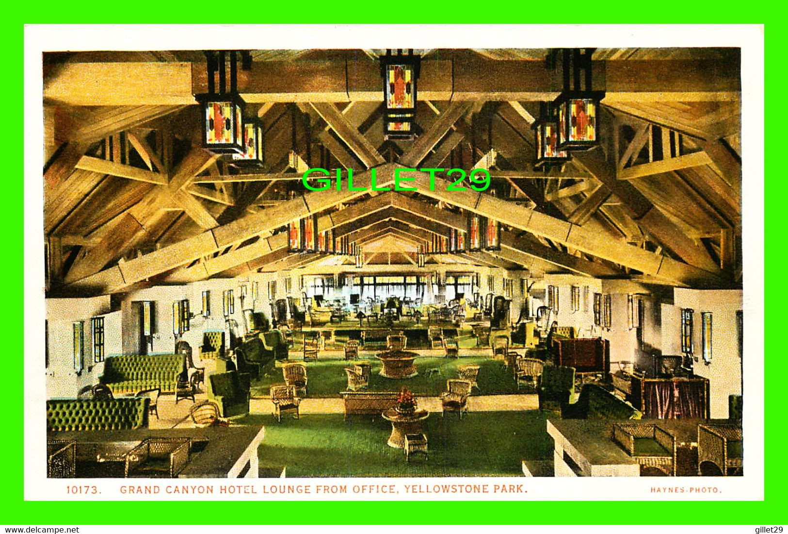 YELLOWSTONE, WY - GRAND CANYON HOTEL LOUNGE FROM OFFICE - PUB. BY J. E. HAYNES - - Yellowstone