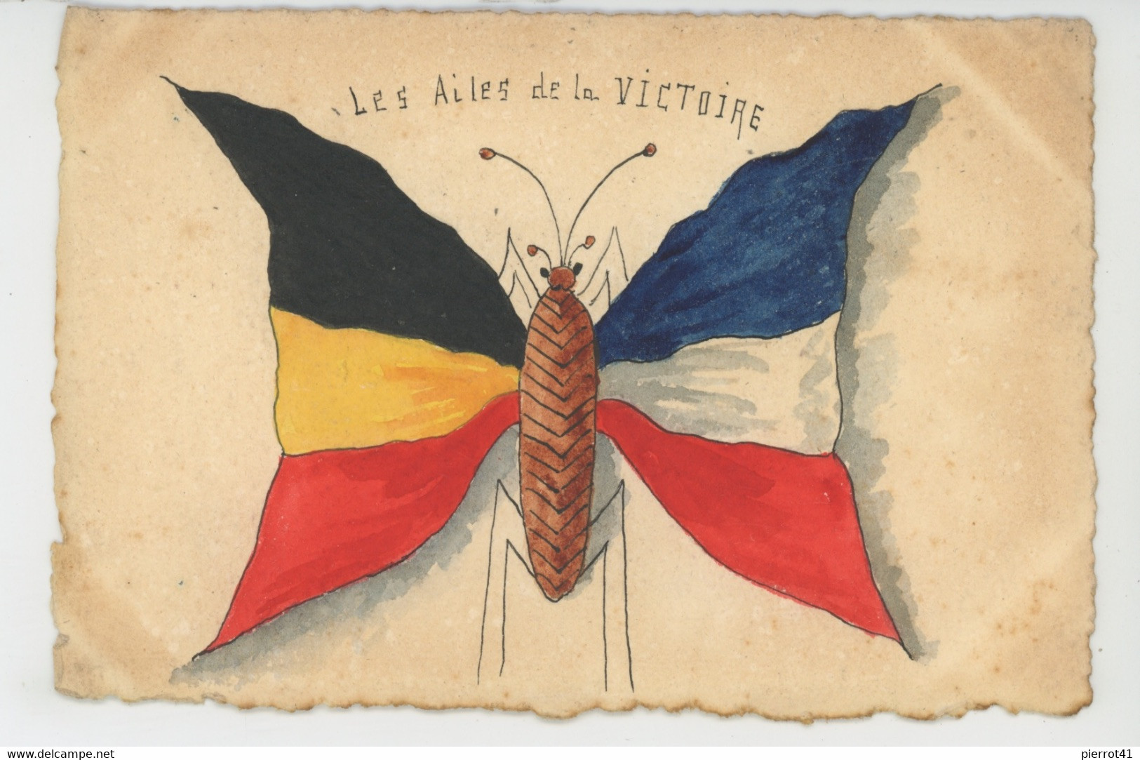 GUERRE 1914-18 - Jolie Carte Papillon Ailes Aux Couleurs Des Drapeaux De La FRANCE & BELGIQUE "Ailes De La VICTOIRE " - Weltkrieg 1914-18