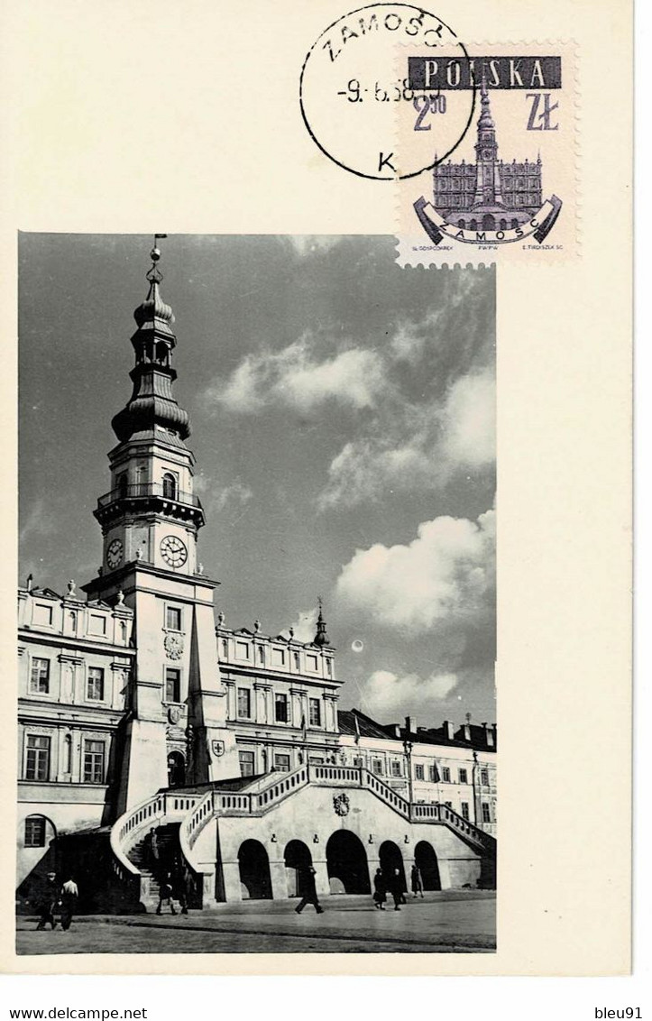 CARTE MAXIMUM  POLOGNE 1958 TOWN HALLS ZAMOSC - Cartes Maximum