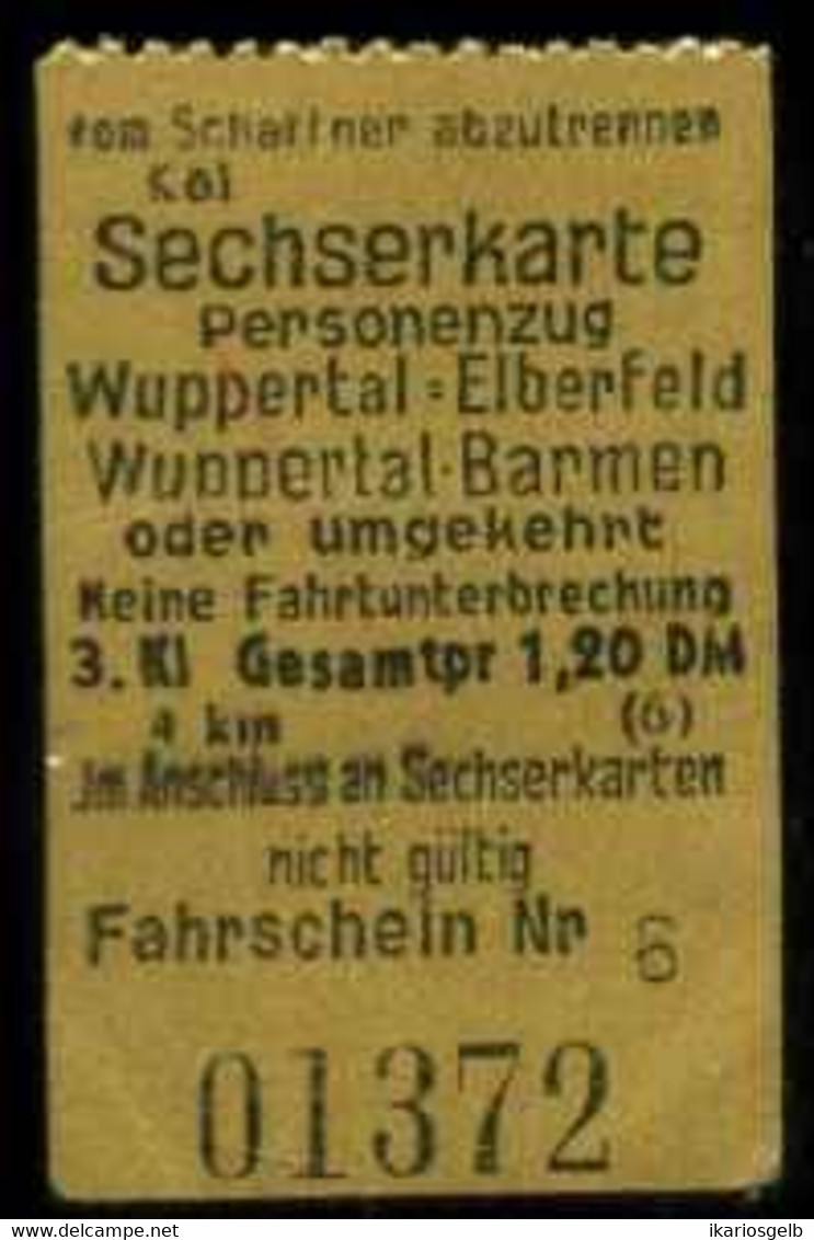 Deutschland Bundesbahn 1953 Wuppertal Elberfeld > Barmen Sechsfahrten- Fahrkarte Boleto Biglietto Ticket Billet - Unclassified