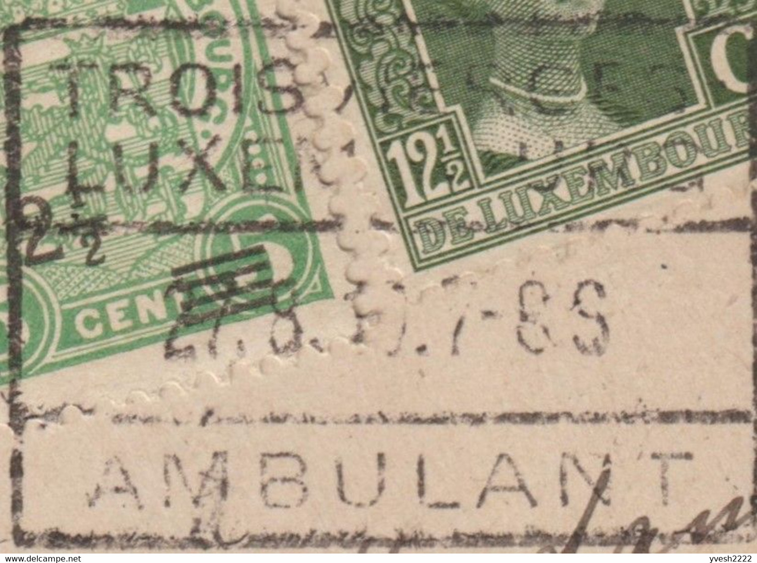 Luxembourg 1920 Y&T 96 Et 110. Carte Postale à 15 C, Tarif Réduit Pour Signature, Trois-Vierges - Luxembourg Ambulant - Machines à Affranchir (EMA)