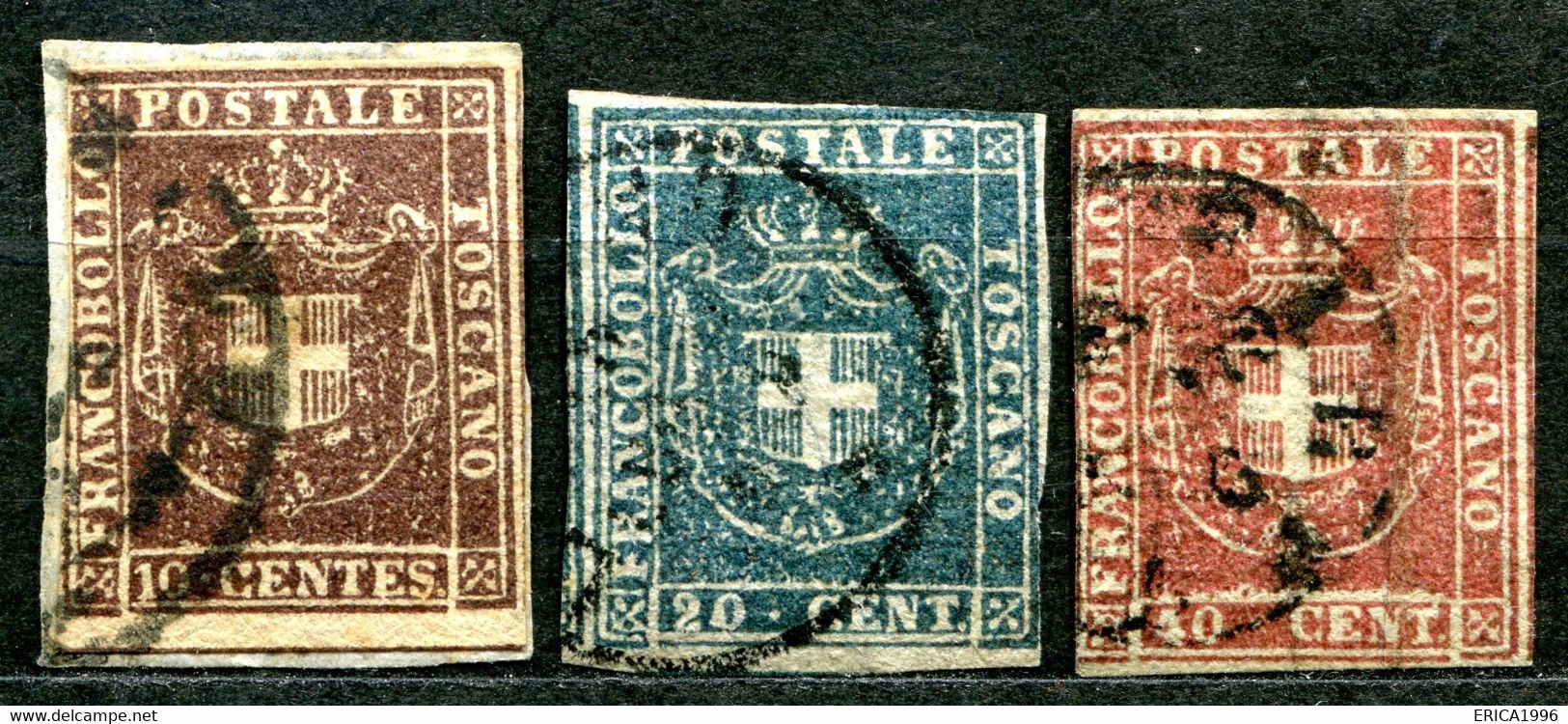 Z2110 ASI TOSCANA 1860 Stemma Savoia, 3 Valori Usati, Sassone 19, 20, 21, SECONDA SCELTA, Valore Catalogo € 1100 - Toscana