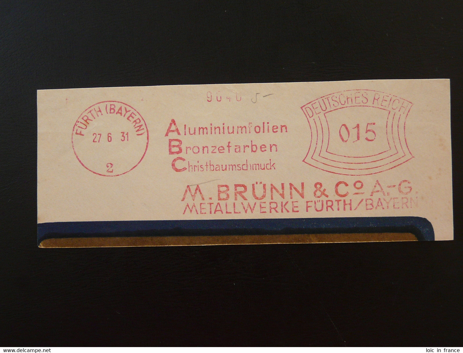 EMA Slogan Meter Aluminium Furth Deutsches Reich 1931 - Macchine Per Obliterare (EMA)