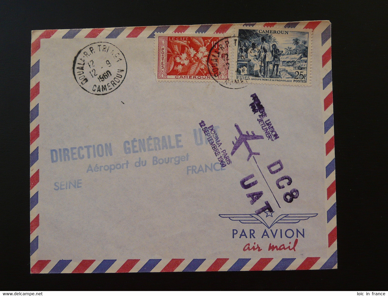 Lettre Premier Vol First Flight Cover Douala Cameroun --> Paris UAT 1960 - Covers & Documents