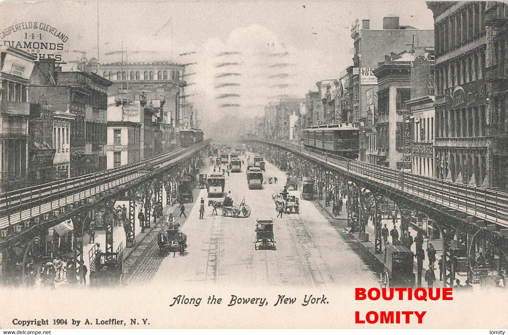 USA New York City Along The Bowery Train Metro Tram Tramway Cpa Carte Taxée + Timbre Taxe Cachet 1906 - Manhattan