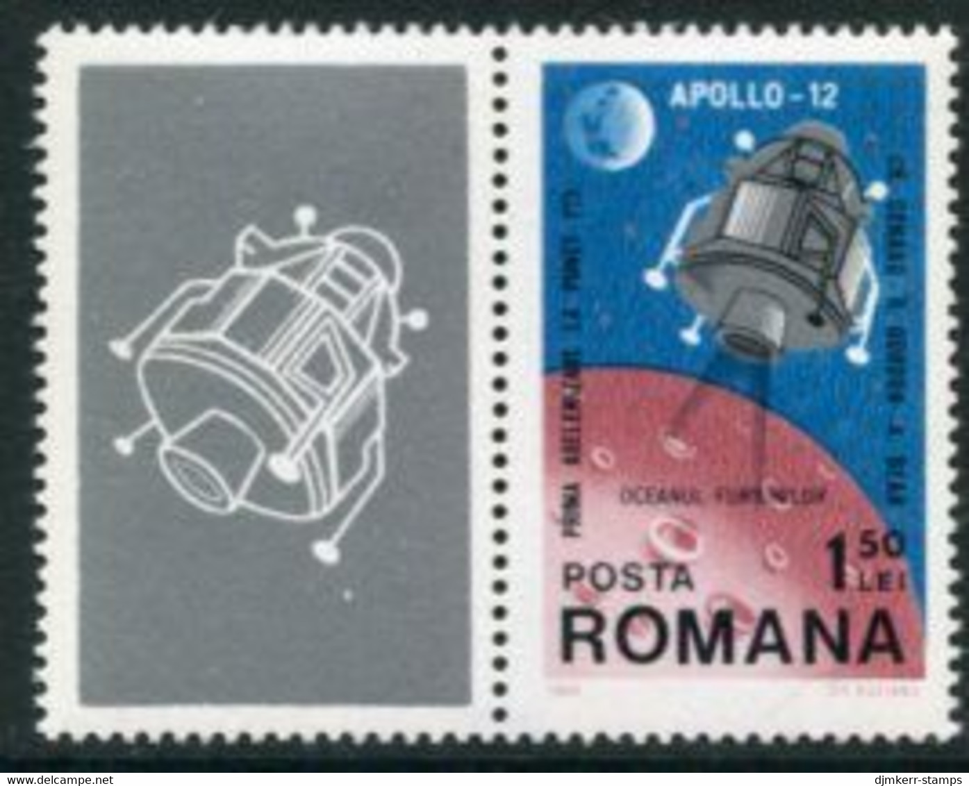 ROMANIA 1969 Apollo 12 Moon Landing Single MNH / **.  Michel 2809 - Unused Stamps