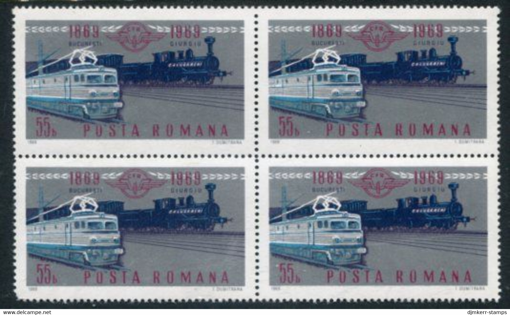 ROMANIA 1969 Railway Centenary Block Of 4 MNH / **.  Michel 2803 - Neufs