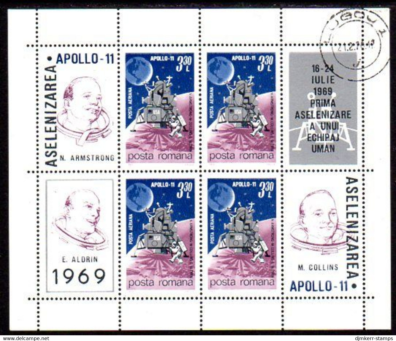 ROMANIA 1969 Apollo 11 Moon Flight  Block Used.  Michel Block 72 - Blocks & Kleinbögen