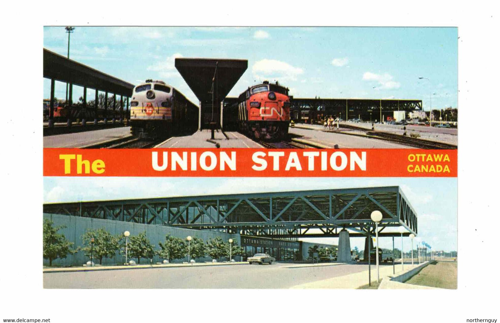 OTTAWA, Ontario, Canada, The Union Station / Depot, Old Chrome Postcard - Bahnhöfe Mit Zügen